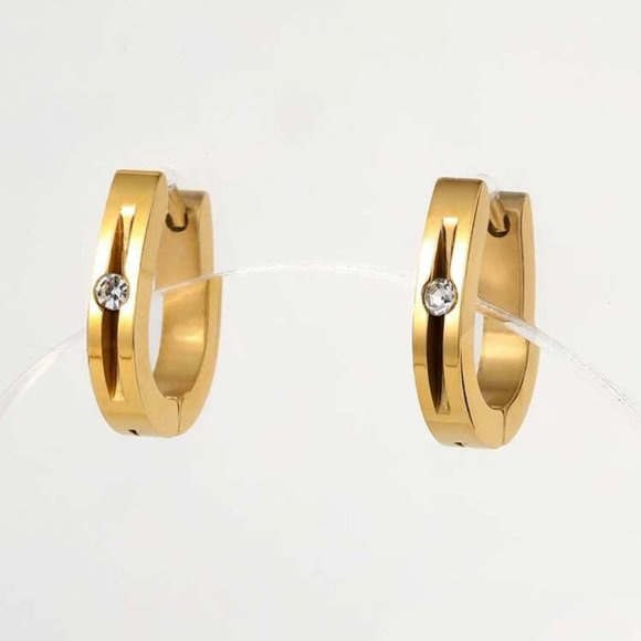 Stainless Steel Hoop Earring Gold Oval Rhinestone Women - Picture 1 of 4